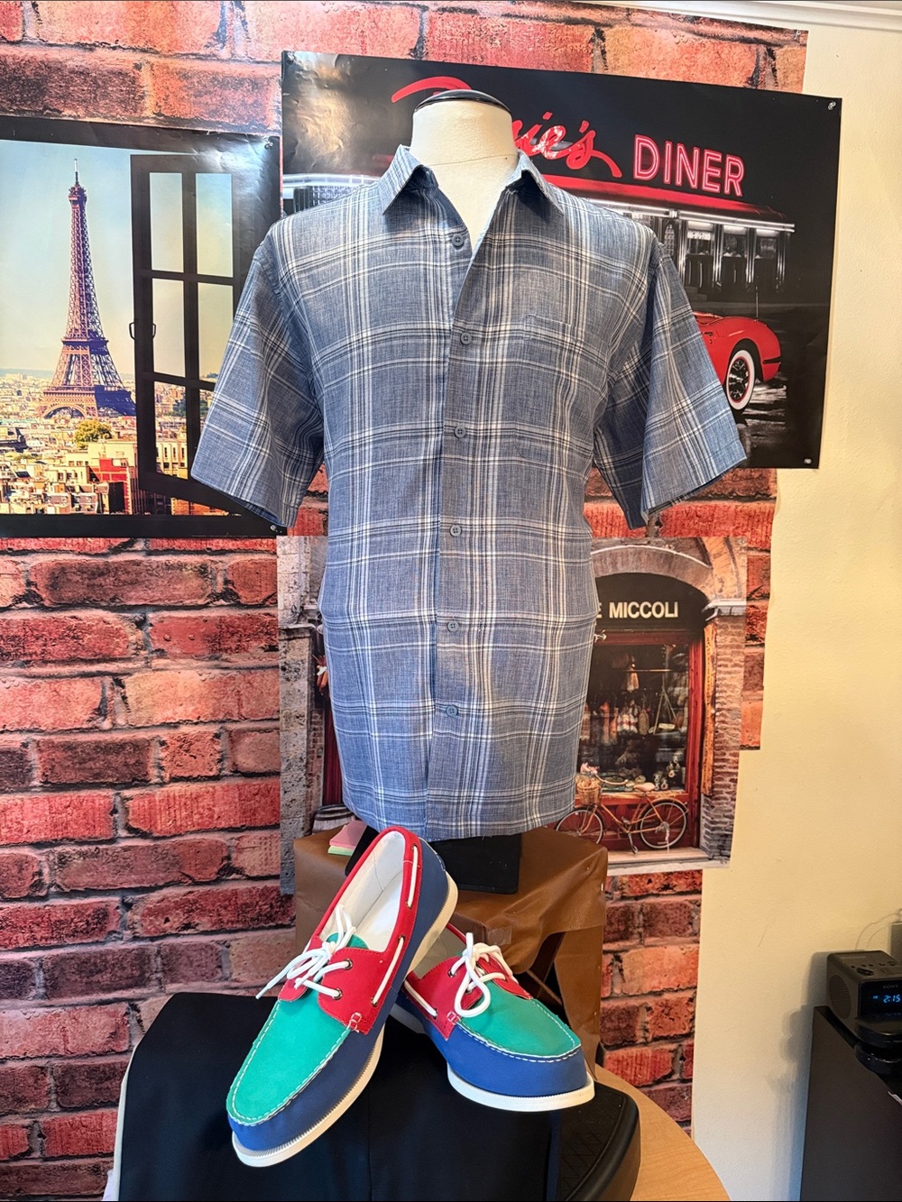 George Men's Blue and White Plaid Button-Down Shirt